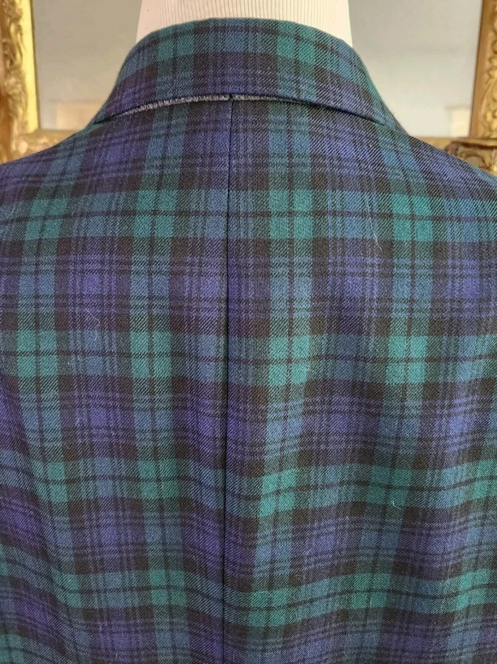 Vintage Y2K J Crew Green Plaid Blazer Blue Wool Preppy Old Money Academia Size L